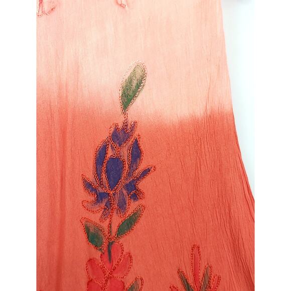 Asymmetrical Dress Boho Hippie Watercolor Ombre Peach Rust Floral Embroidered M - Picture 7 of 15